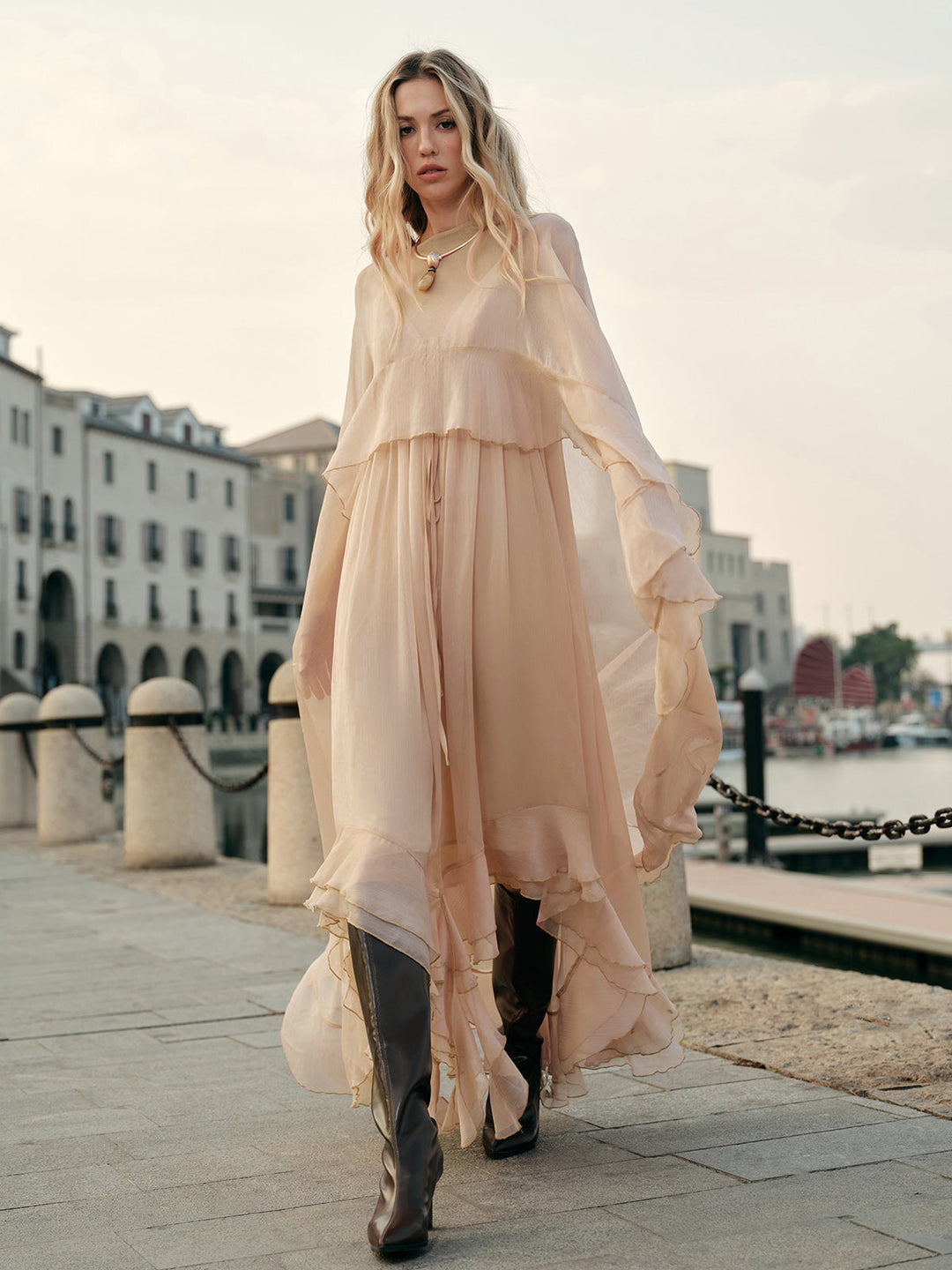 Chiffon Cape Sleeve Maxi Dress – Women's Evening Dress | Elysia