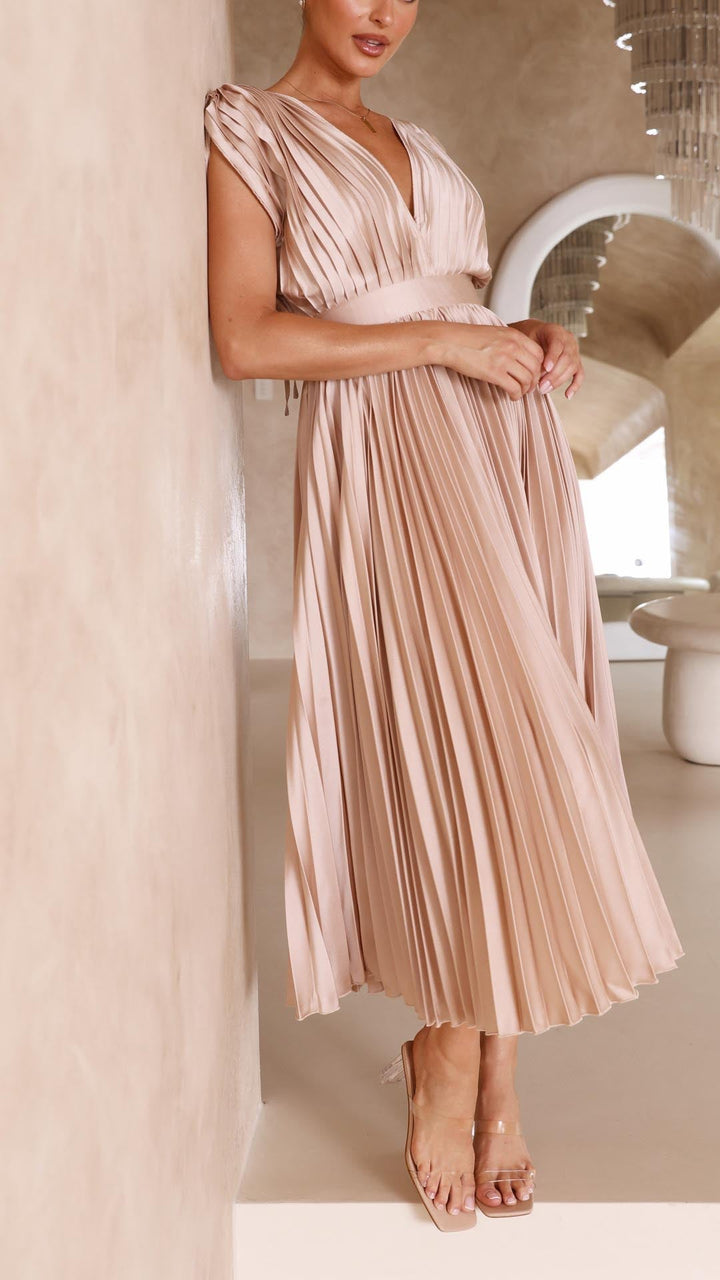 Tie Front Pleated Midi Dress – Women's Casual Summer Dress | Juliette