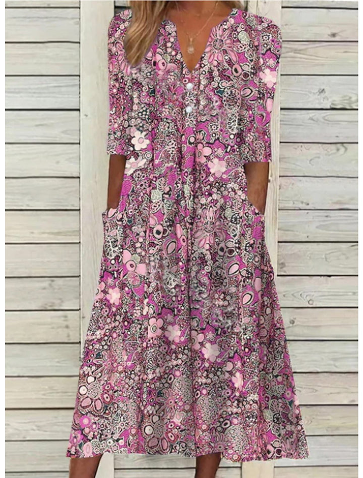 Floral Button-Down Maxi Dress – Women's Elegant Dress | Serafina