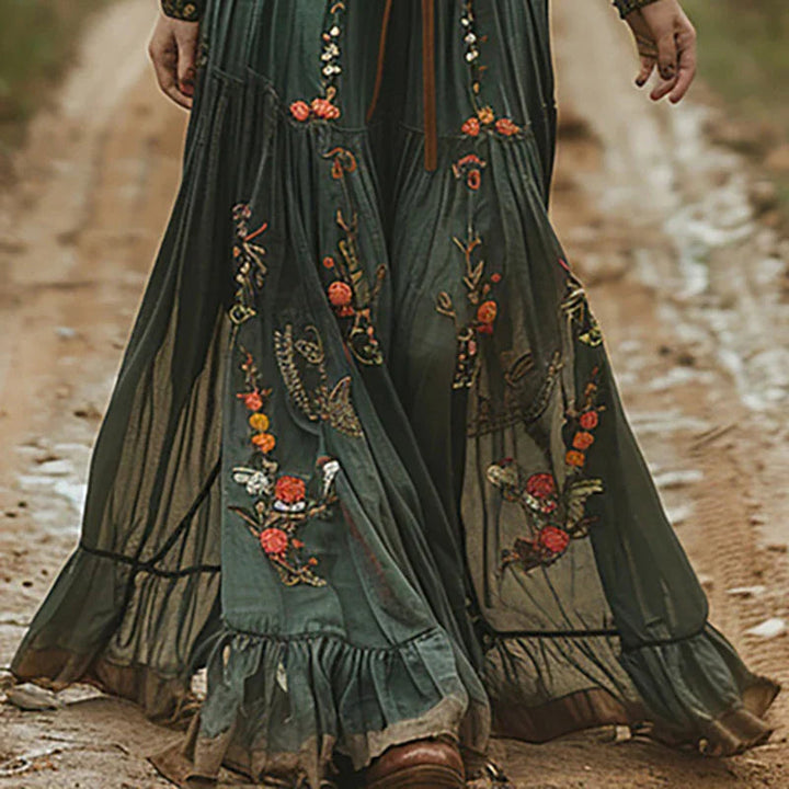 Boho Embroidery Maxi Dress – Women's Casual Dress | Elara
