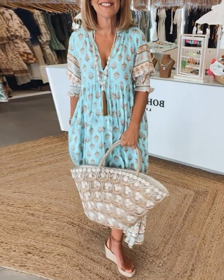 Boho Tassel Midi Dress – Women's Casual Dress | Sienna