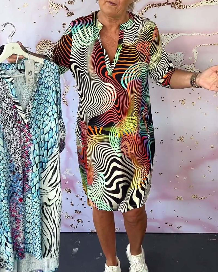 Printed V-Neck Midi Dress – Women's Elegant Dress | Liliana