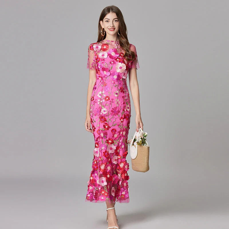 Floral Mesh Maxi Dress – Women's Evening Dress | Evelina