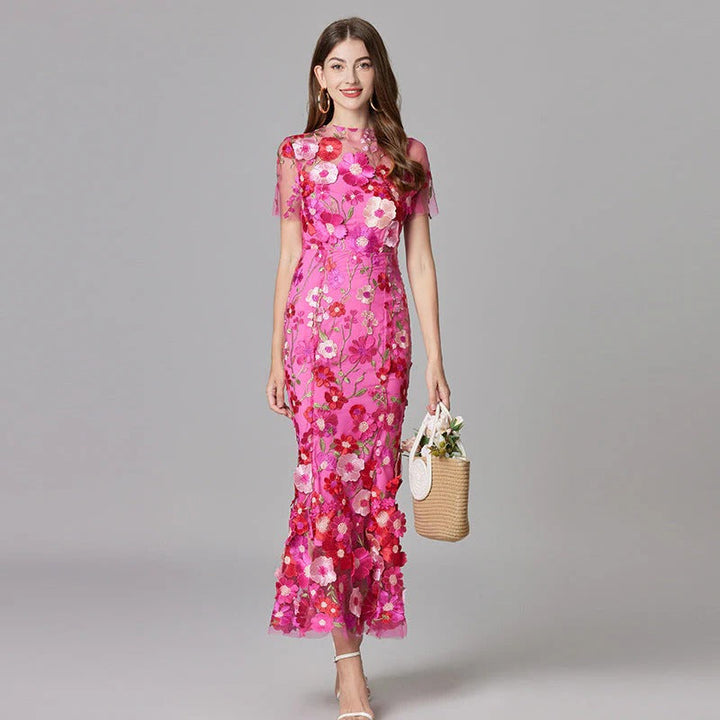 Floral Mesh Maxi Dress – Women's Evening Dress | Evelina