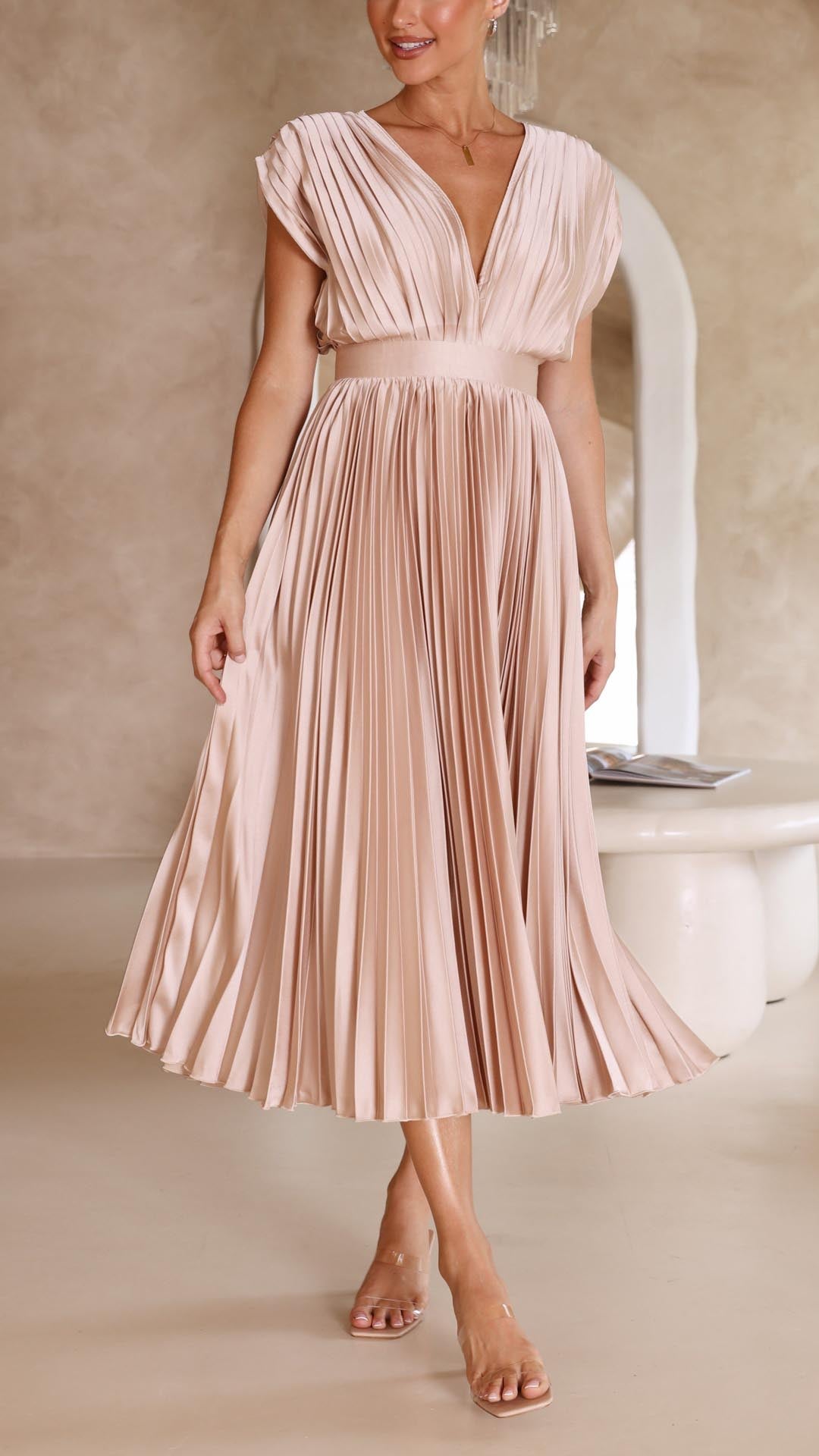 Tie Front Pleated Midi Dress – Women's Casual Summer Dress | Juliette