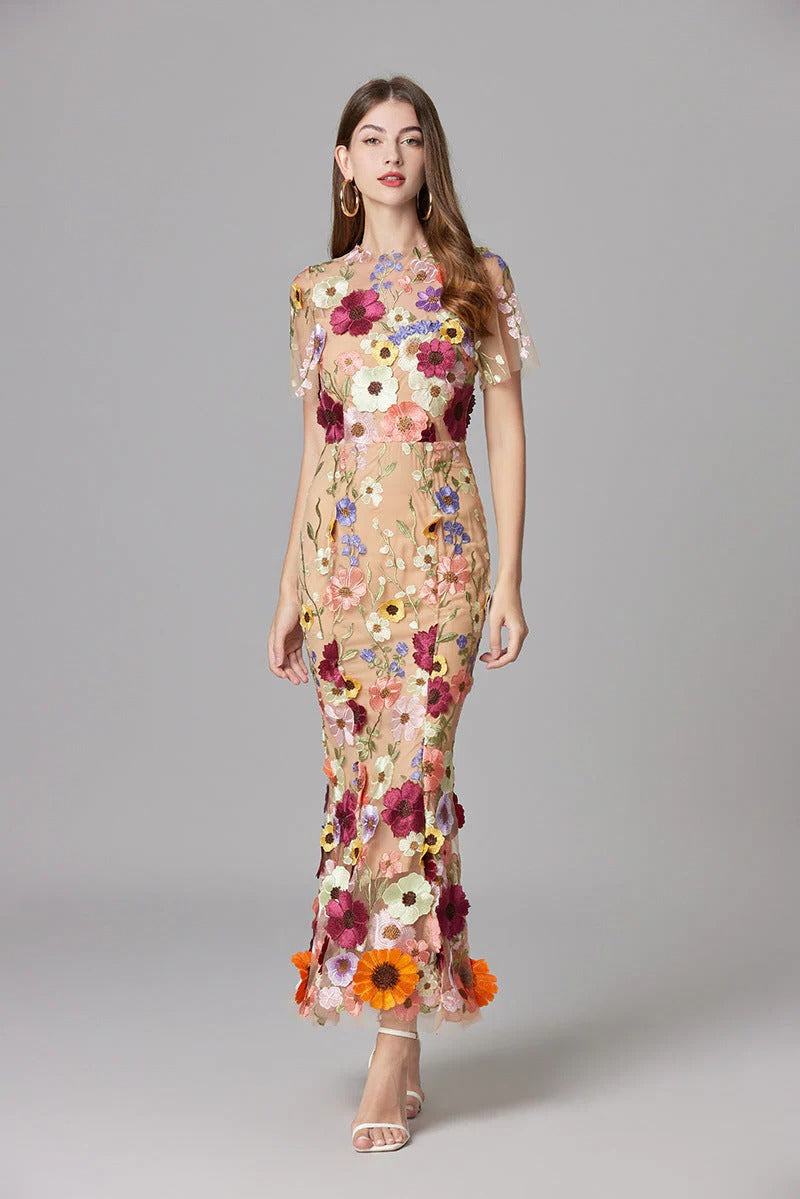 Floral Mesh Maxi Dress – Women's Evening Dress | Evelina