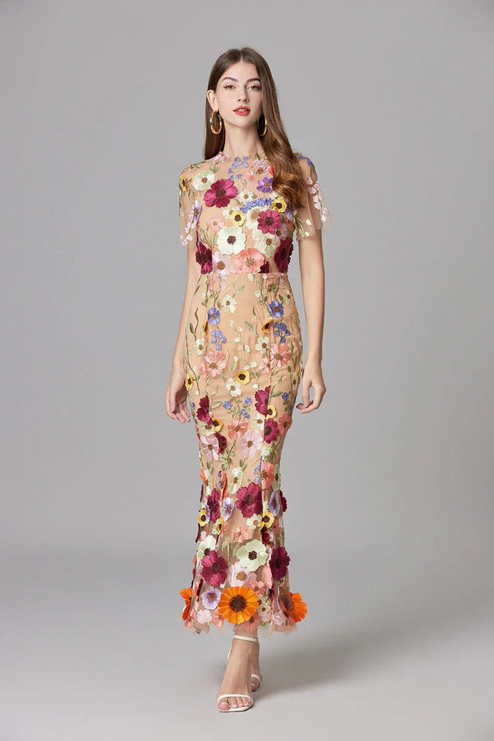 Floral Mesh Maxi Dress – Women's Evening Dress | Evelina