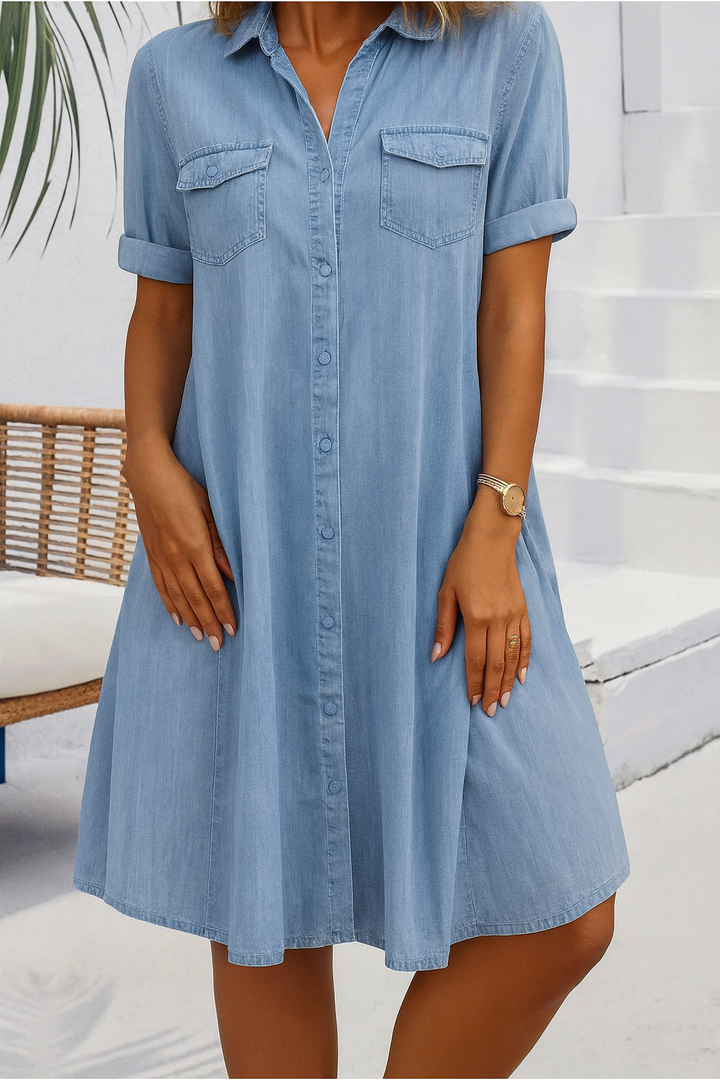 Denim Shirt Dress – Women's Casual Everyday Dress | Elara