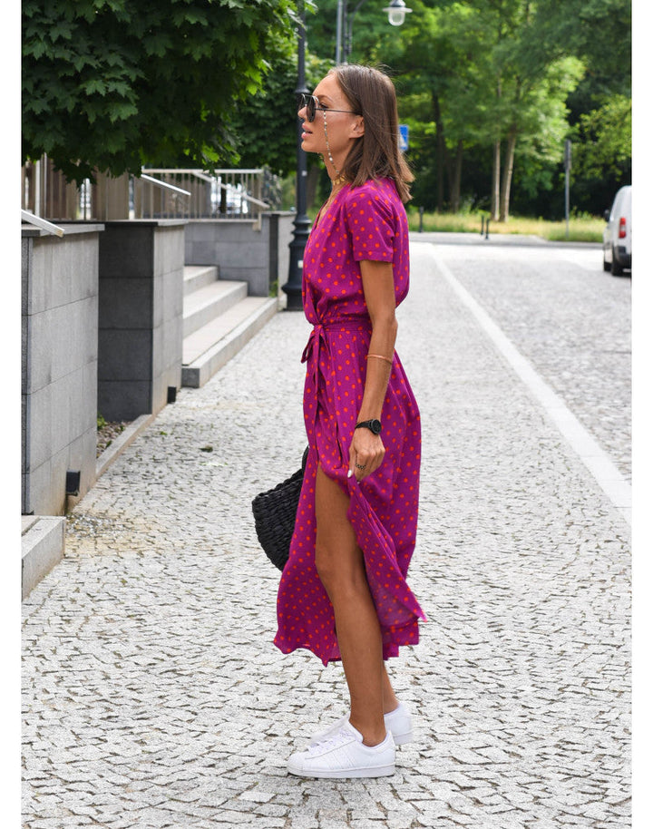Floral Wrap Side Slit Midi Dress – Women's Summer Dress | Emilia