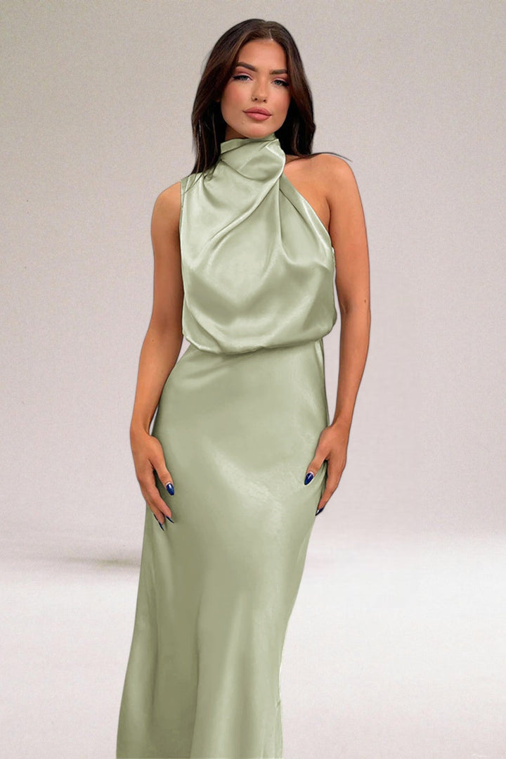 Satin Halter Midi Dress – Women's Cocktail Dress | Seraphina