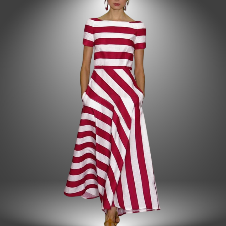 Striped Off-Shoulder Midi Dress – Women's Casual Dress | Elara