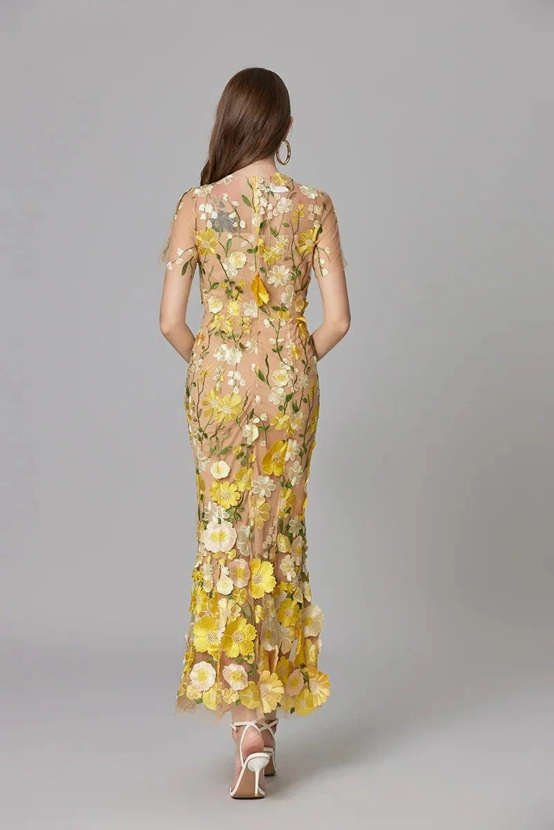 Floral Mesh Maxi Dress – Women's Evening Dress | Evelina