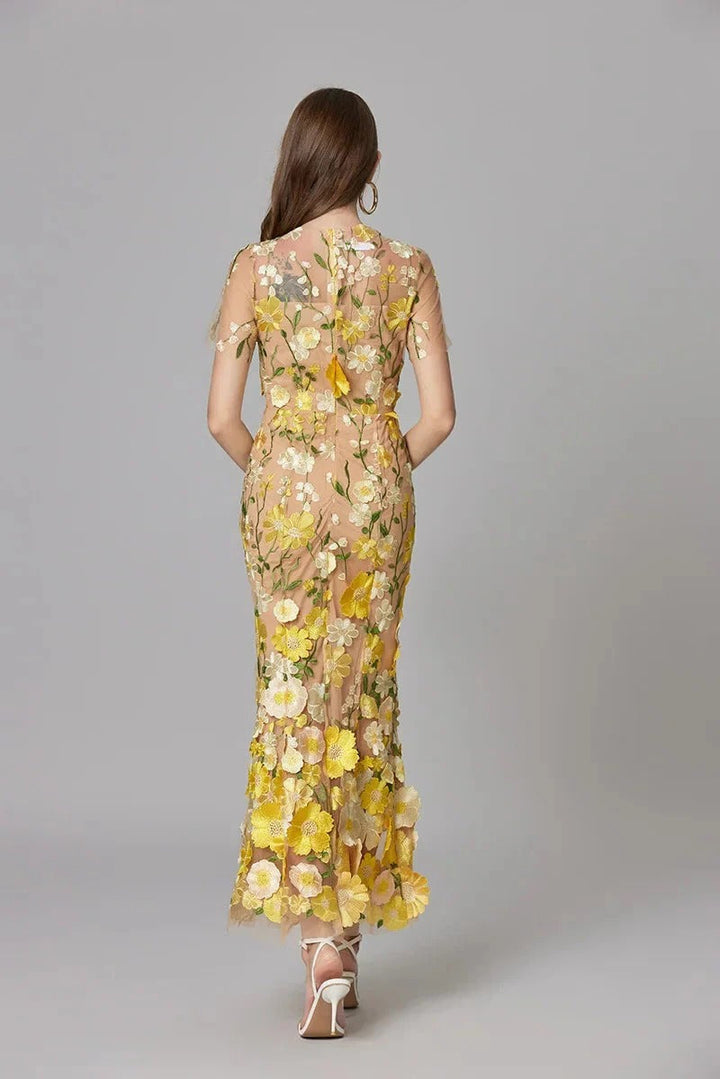 Floral Mesh Maxi Dress – Women's Evening Dress | Evelina