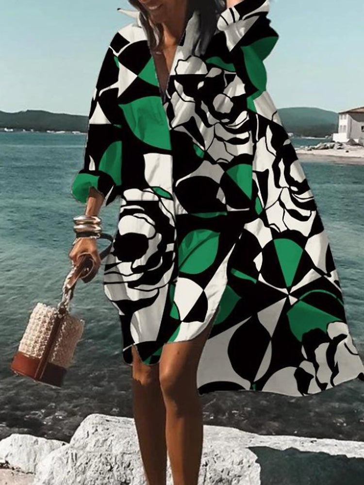 Printed Midi Shirt Dress – Women's Casual Dress | Elara