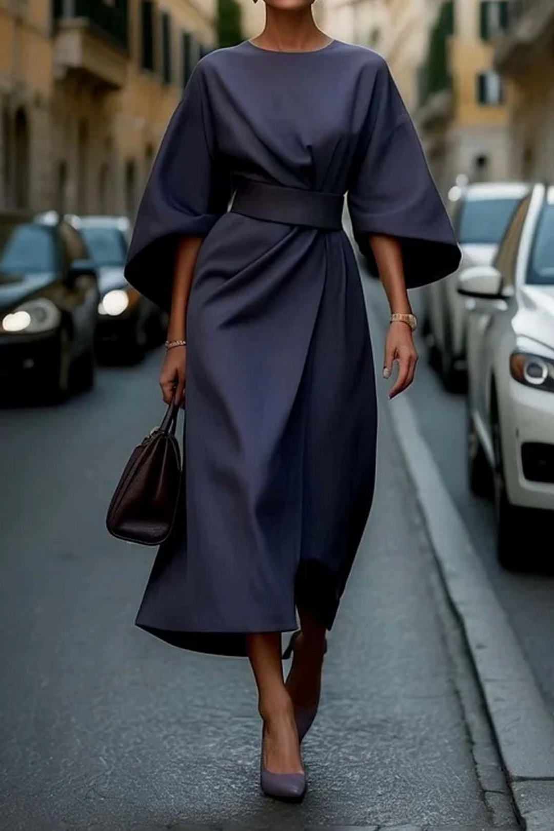 Lantern Sleeve Midi Dress – Women's Elegant Dress | Celia