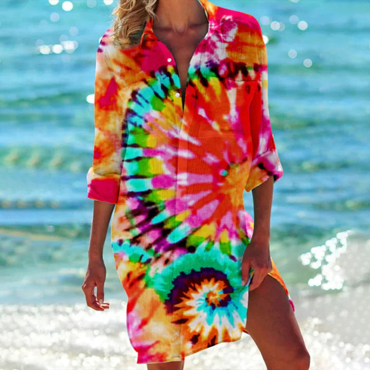Tropical Print Shirt Dress – Women's Beach Cover Up | Elara