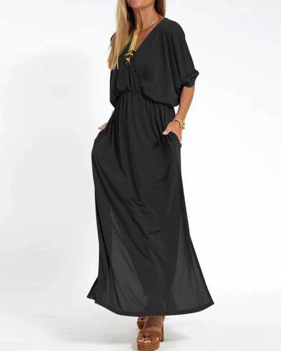 V-Neck Batwing Sleeve Maxi Dress – Women's Casual Dress | Seraphina