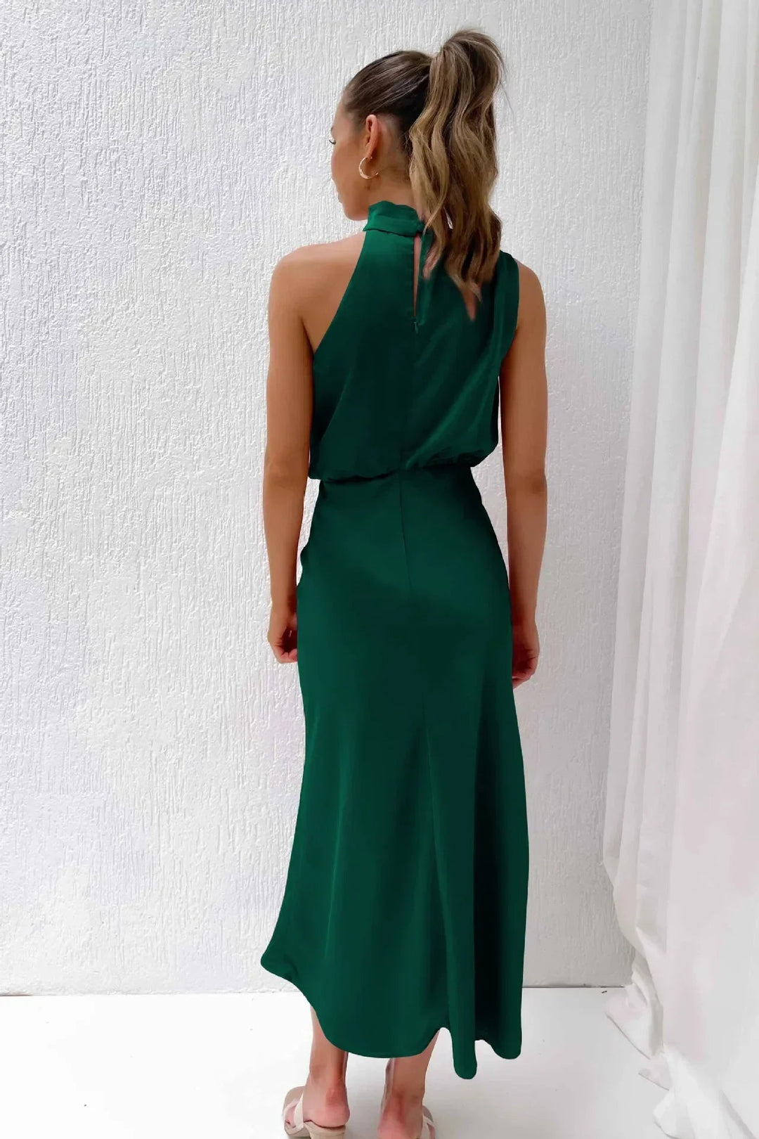 Satin Halter Midi Dress – Women's Cocktail Dress | Liliana