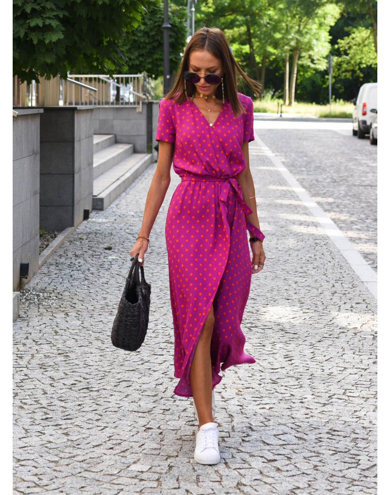 Floral Wrap Side Slit Midi Dress – Women's Summer Dress | Emilia