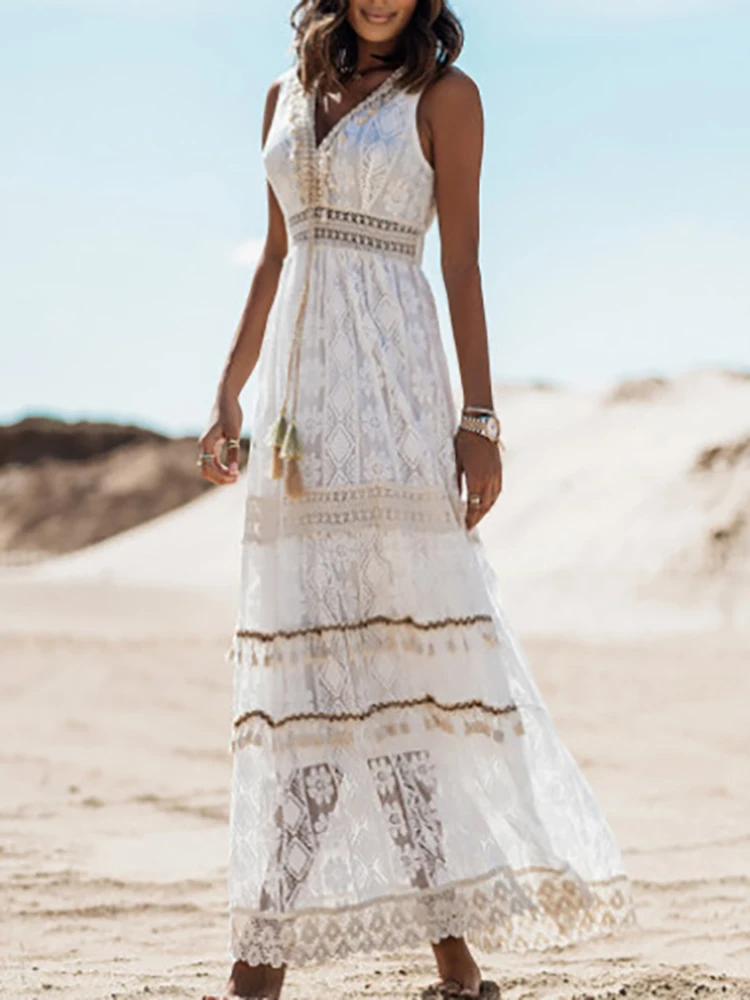 Boho Crochet Maxi Dress – Women's Summer Dress | Fiona