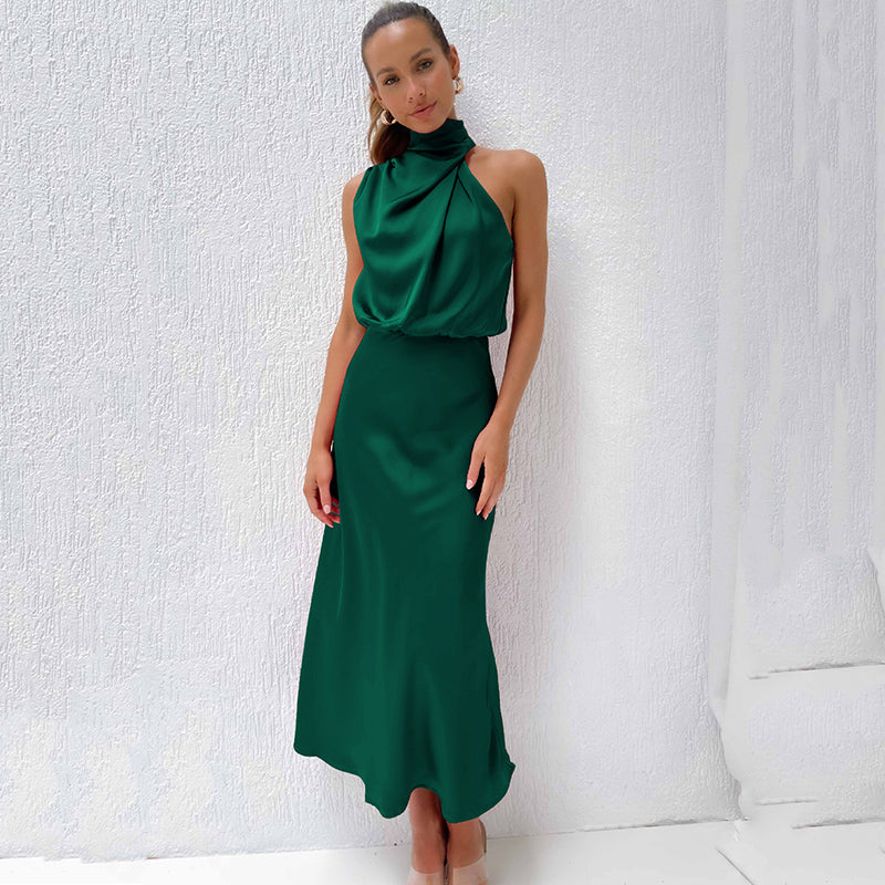 Satin Halter Midi Dress – Women's Cocktail Dress | Liliana