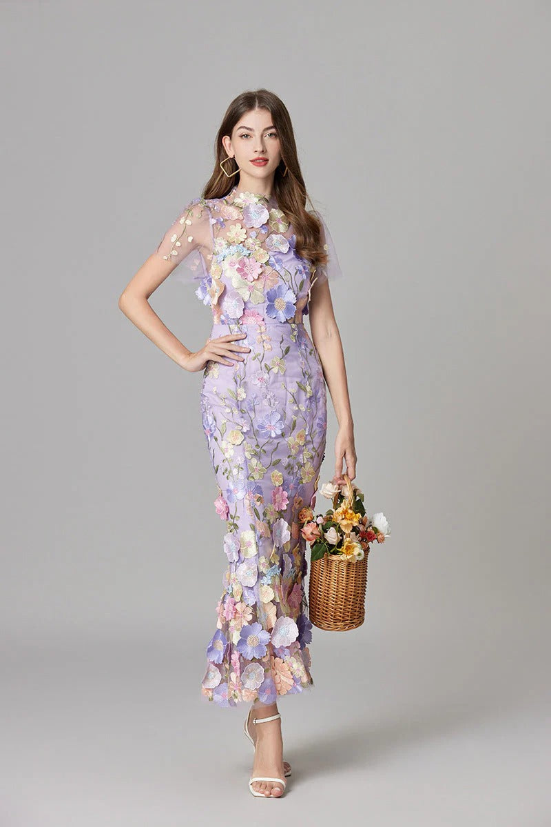 Floral Mesh Maxi Dress – Women's Evening Dress | Evelina