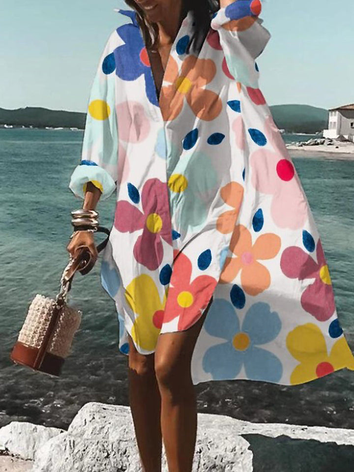 Printed Midi Shirt Dress – Women's Casual Dress | Elara