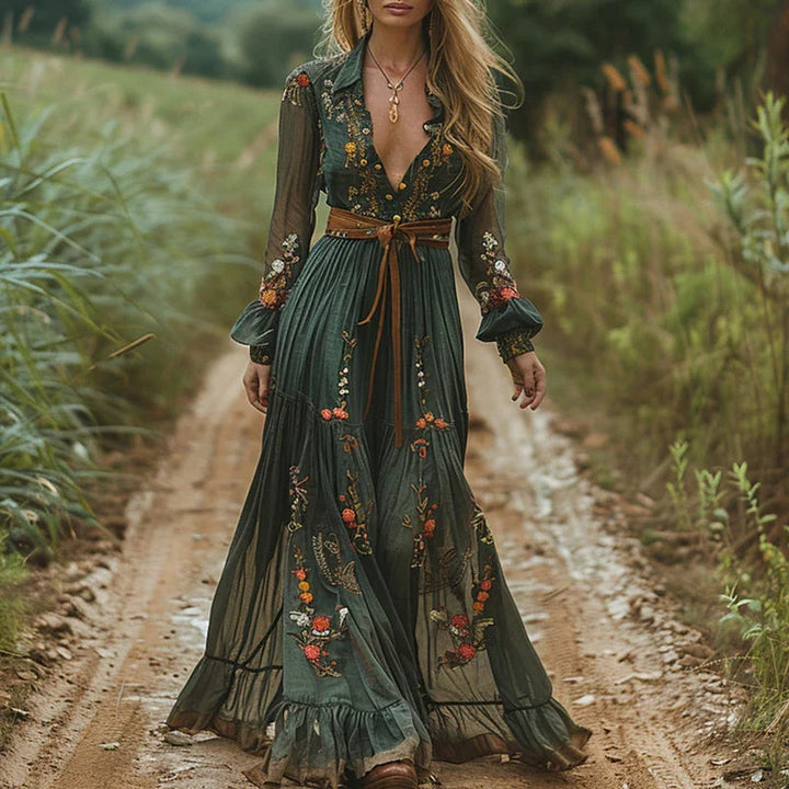 Boho Embroidery Maxi Dress – Women's Casual Dress | Elara