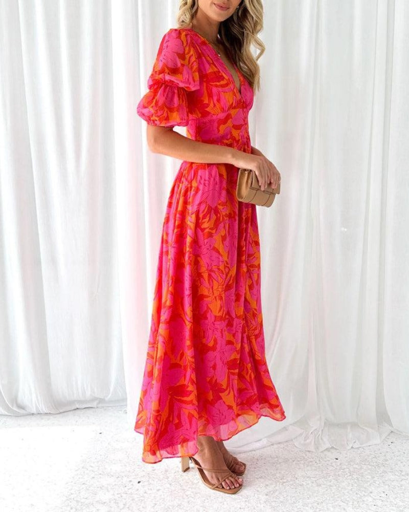Floral Puff Sleeve Maxi Dress – Women's Summer Dress | Liliana