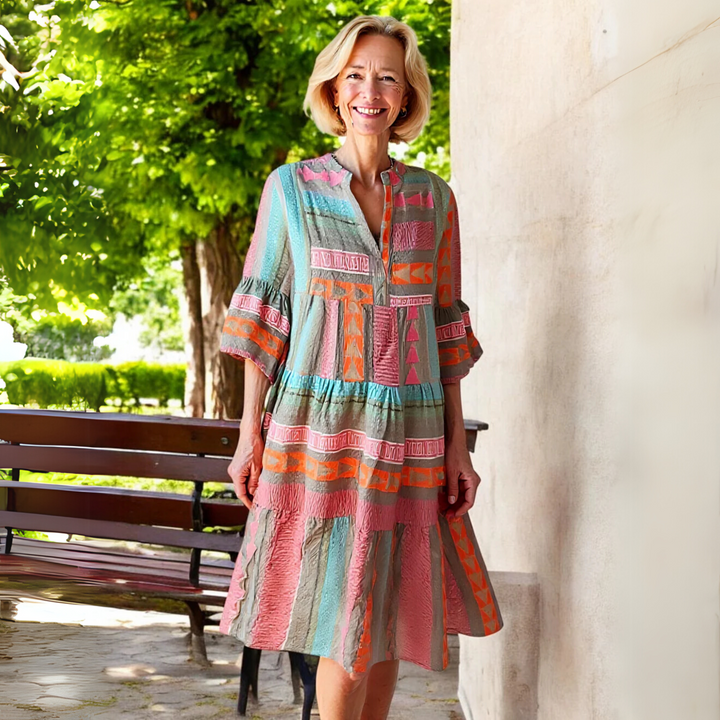 Striped Ruffle Hem Midi Dress – Women's Casual Dress | Arabella