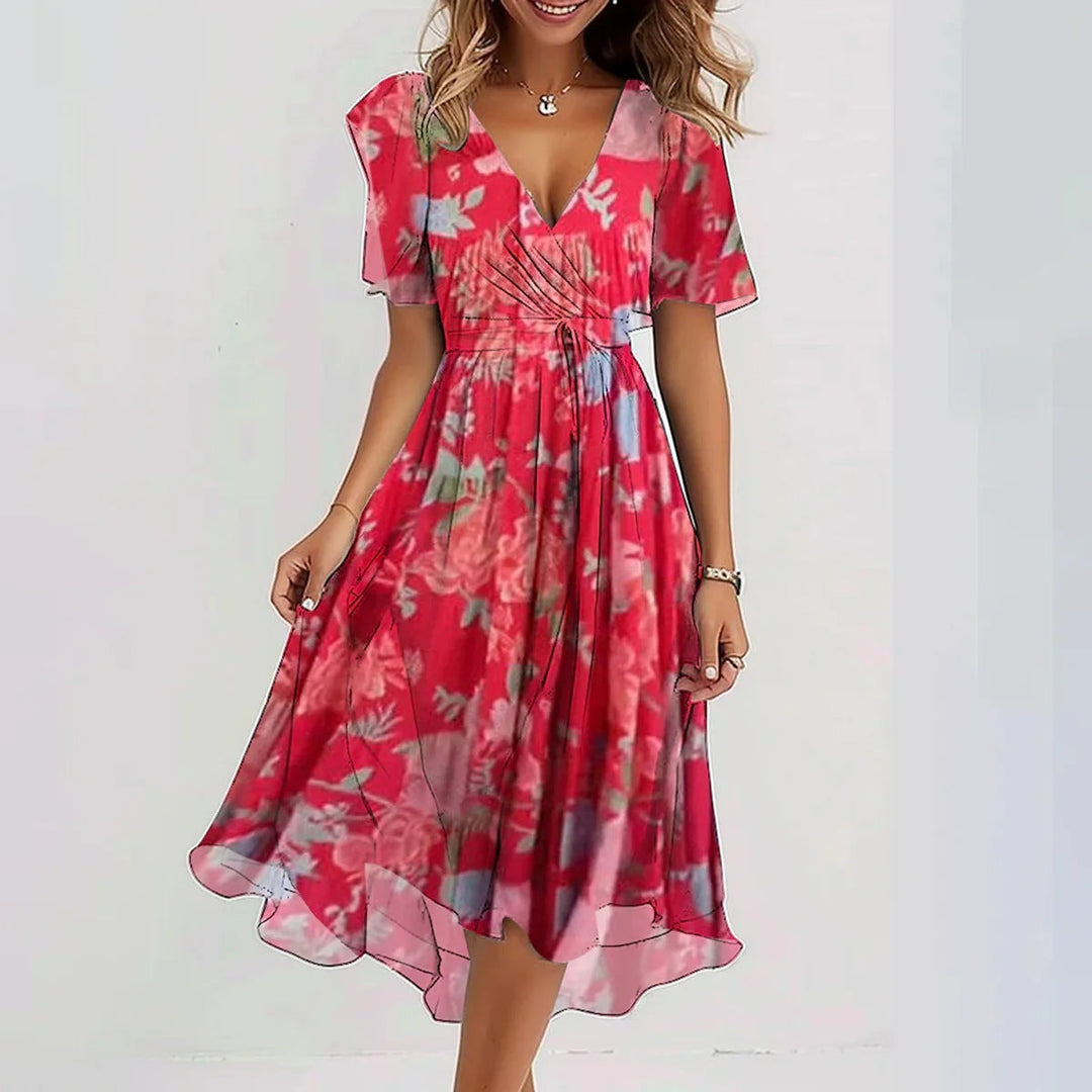 Floral Chiffon Wrap Midi Dress – Women's Summer Dress | Elara