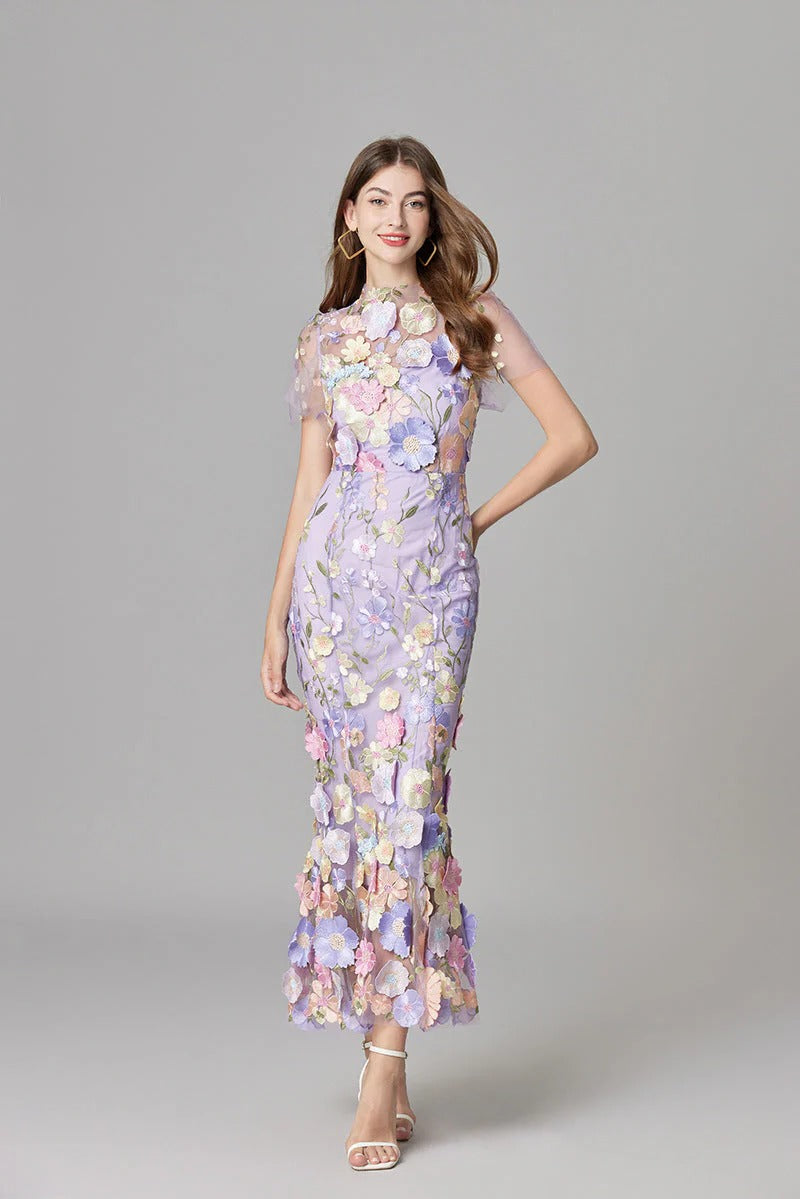 Floral Mesh Maxi Dress – Women's Evening Dress | Evelina
