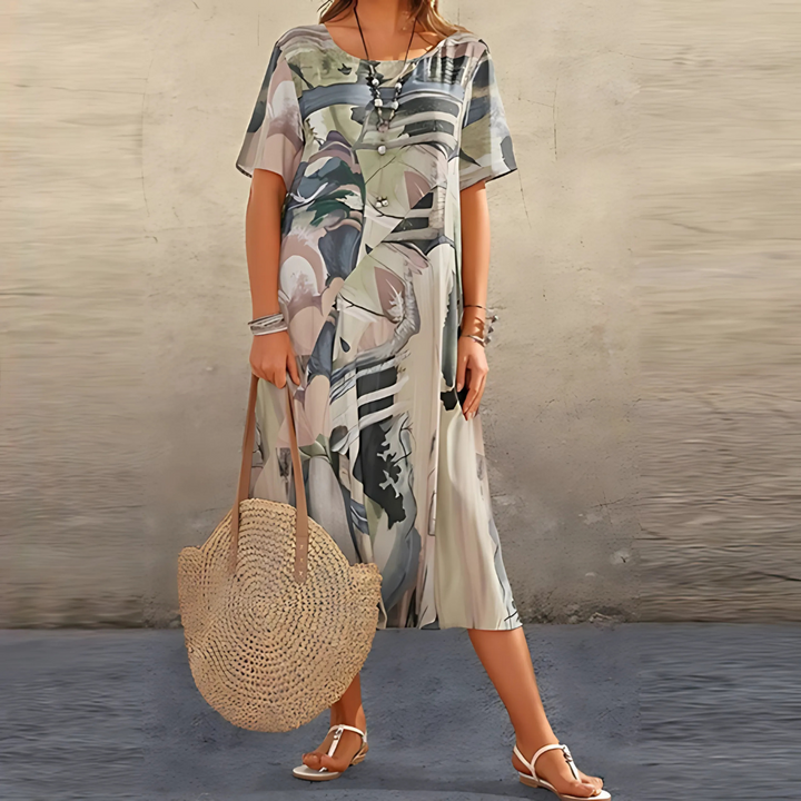 Abstract Print Relaxed Midi Dress – Women's Casual Dress | Seraphina