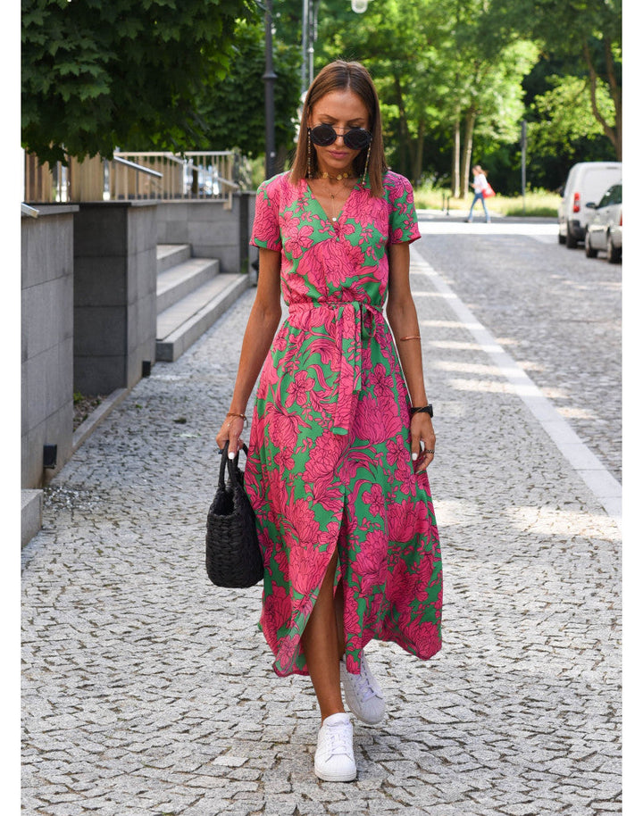 Floral Wrap Side Slit Midi Dress – Women's Summer Dress | Emilia