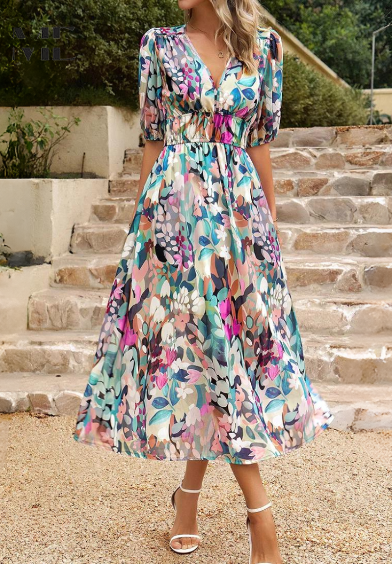Floral Chiffon Midi Dress – Women's Wedding Guest Dress | Celeste