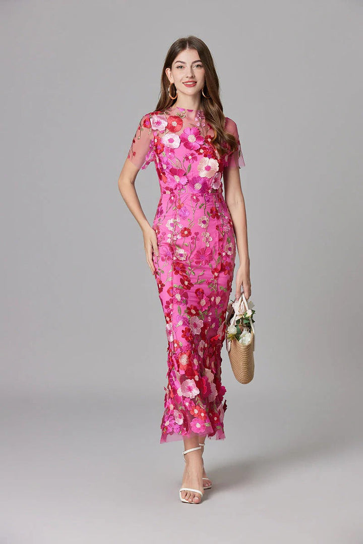 Floral Mesh Maxi Dress – Women's Evening Dress | Evelina