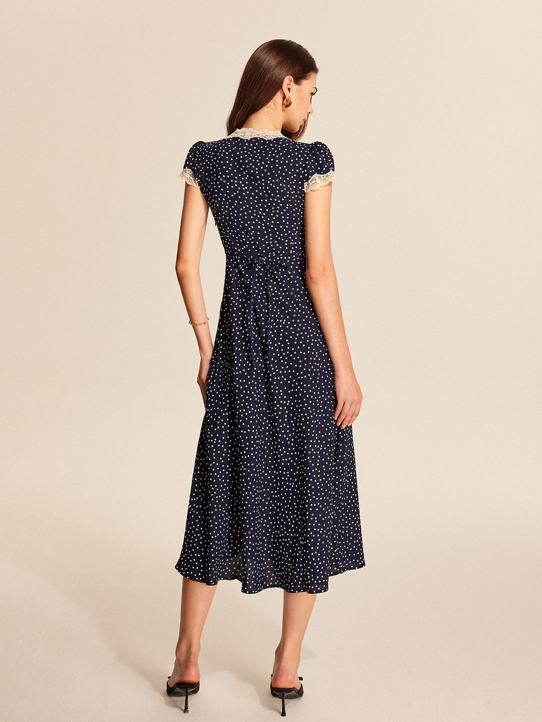 Polka Dot Lace Trim Midi Dress – Women's Casual Dress | Vivienne