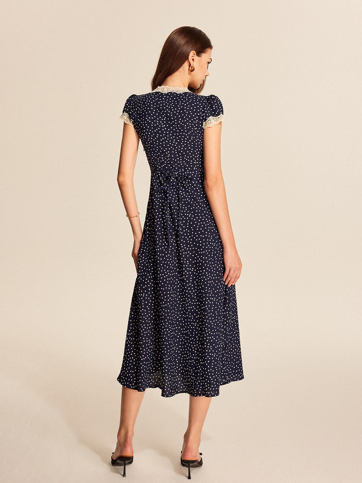 Polka Dot Lace Trim Midi Dress – Women's Casual Dress | Vivienne