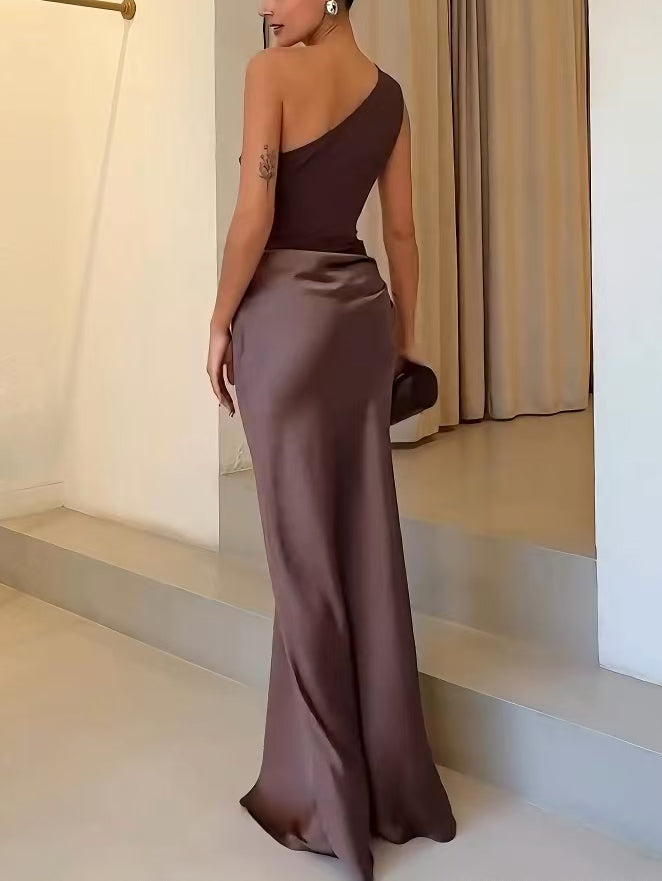 One Shoulder Pleated Maxi Dress – Women's Elegant Dress | Isabella