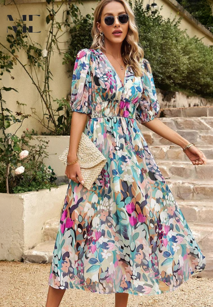 Floral Chiffon Midi Dress – Women's Wedding Guest Dress | Celeste
