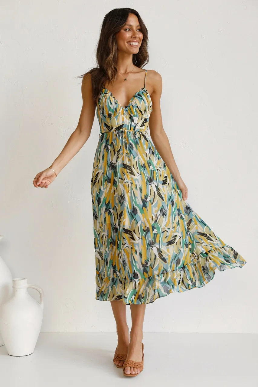Floral Spaghetti Strap Midi Dress – Women's Summer Dress | Lucinda