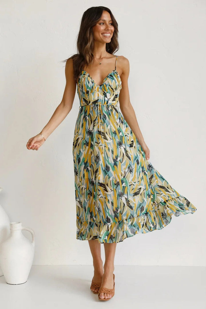 Floral Spaghetti Strap Midi Dress – Women's Summer Dress | Lucinda