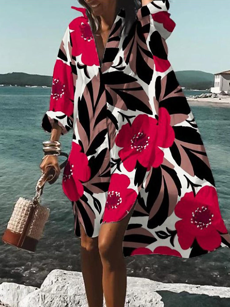 Printed Midi Shirt Dress – Women's Casual Dress | Elara