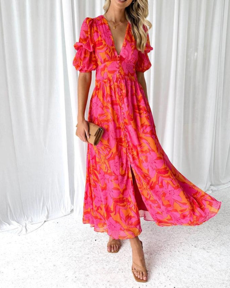 Floral Puff Sleeve Maxi Dress – Women's Summer Dress | Liliana