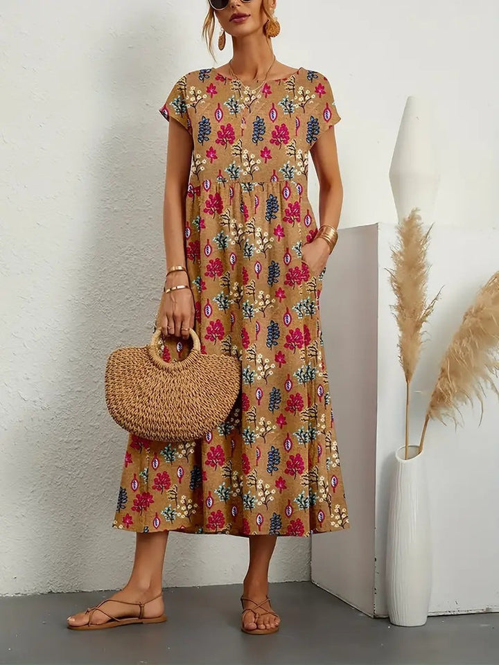 Printed Pocket Midi Dress – Women's Casual Dress | Elara