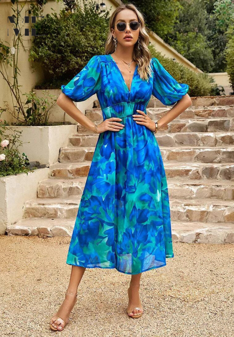 Floral Chiffon Midi Dress – Women's Wedding Guest Dress | Celeste