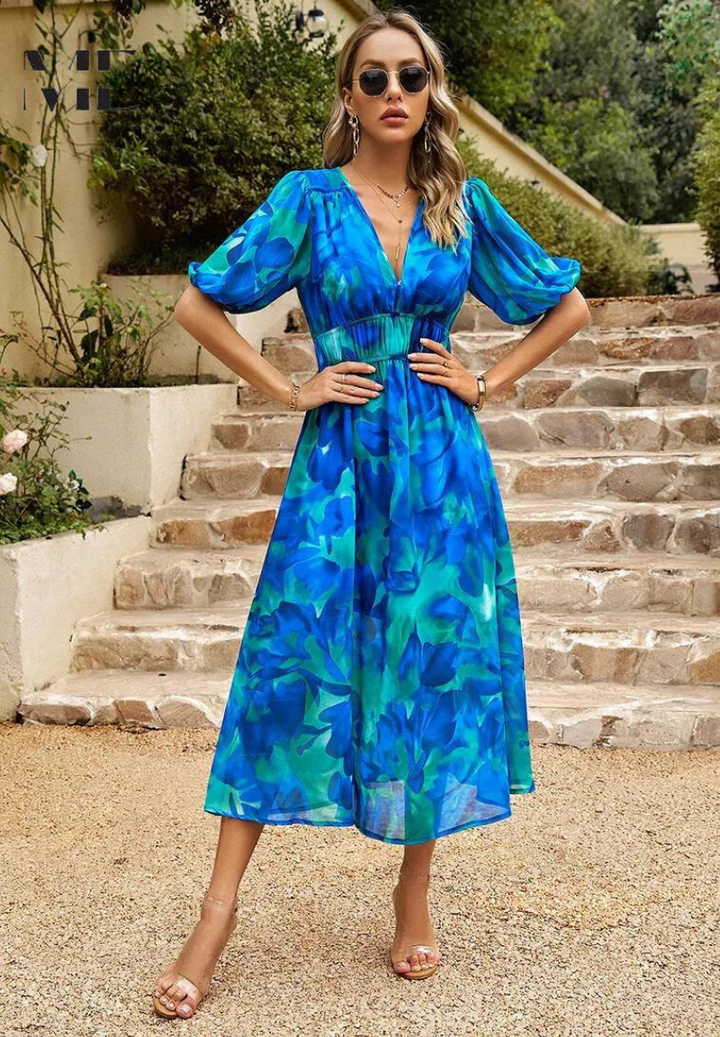 Floral Chiffon Midi Dress – Women's Wedding Guest Dress | Celeste