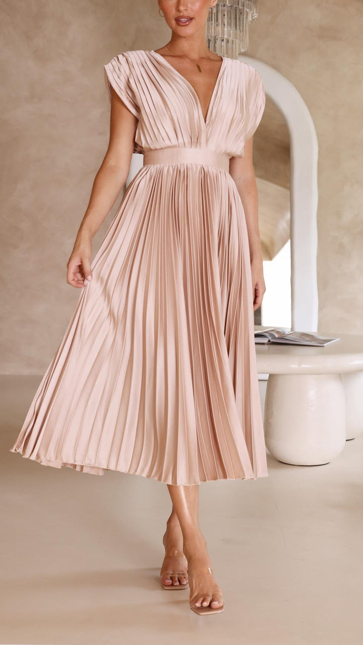 Tie Front Pleated Midi Dress – Women's Casual Summer Dress | Juliette