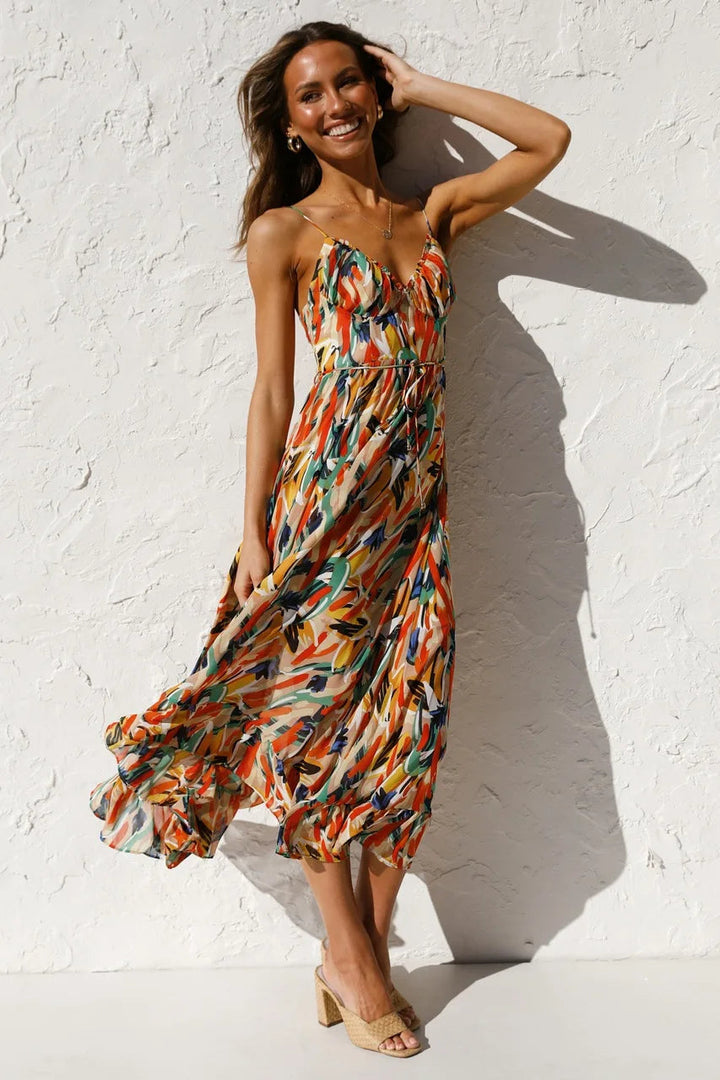 Floral Spaghetti Strap Midi Dress – Women's Summer Dress | Lucinda