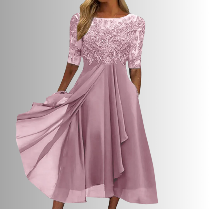 Lace Chiffon Maxi Dress – Women's Evening Dress | Celeste